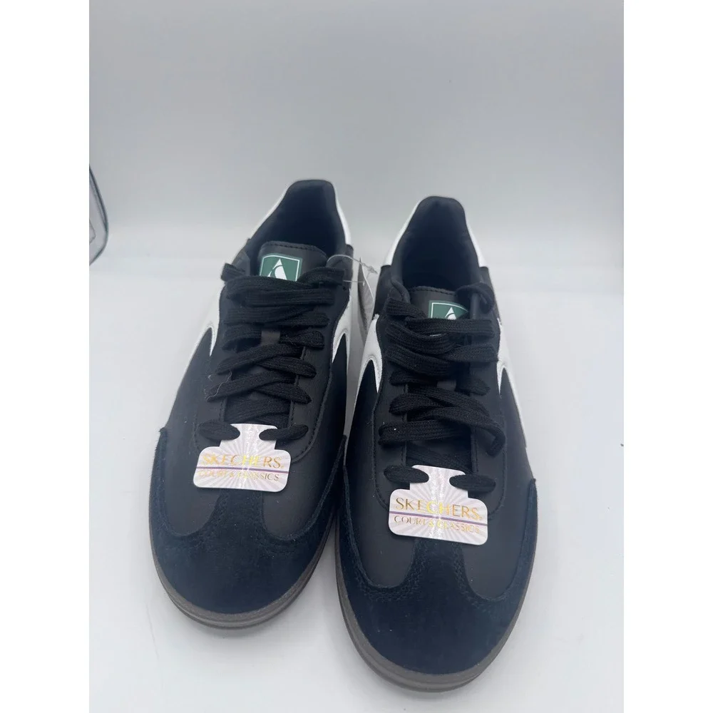 Skechers Court & Classics 254150 BKW Mens 9.5 Black White Leather Sneakers